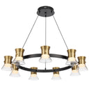 Elegant circular chandelier with nine evenly spaced LED lights suspended from fine cables, creating a dramatic centrepiece for luxury interiors.
