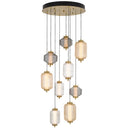 Close-up of the Torso 9 LED Pendant Light highlighting premium diamond-cut and rippled glass shades with integrated LED technology.