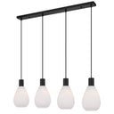 Tresor 4 Pendant Light featuring four mouth-blown opal matt glass shades with a modern black linear pendant design for contemporary interiors.