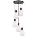 Contemporary Tresor 5 Pendant Light with cascading teardrop opal glass pendants, perfect for stairwells, dining rooms, and luxury interiors.