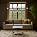 Tyson 6 Pendant Light with adjustable suspension cable installed in a modern open-plan kitchen and dining area.