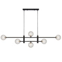 Elegant Tyson 6 Pendant Light suspended above a dining table with interchangeable designer glass shades and G9 lighting.