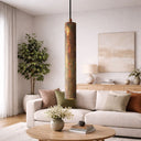 TORESS 50cm Acid Pendant Light – Modern Cylindrical Design Modern living room with a white sofa, decorative pillows, a pendant light, and a coffee table with a plant.