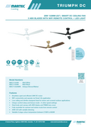 spes 1 Triumph DC 52 inch smart ceiling fan with WiFi remote and LED light – Martec Australia

Modern Triumph 52 inch ceiling fan with quiet DC motor and integrated LED light

Energy-efficient Triumph DC ceiling fan with LED light, reversible summer/winter mode