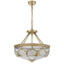 Valmont Pendant Light in solid brass featuring artisan clear water glass and acid frost glass panels for luxury designer ceiling lighting.