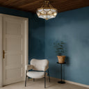 Luxury Valmont Pendant Light showcasing artisan brass craftsmanship with clear water glass and acid frost glass diffuser panels.