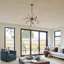 Close-up of the Varlin 18 Pendant Light highlighting mirrored speckled glass shades and premium black iron construction.