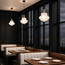 Classic frosted glass hanging pendant light with iron construction, stylish ceiling lighting for hallway, bedroom, and living room.