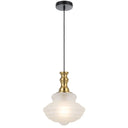 Verdun 26cm frosted glass pendant light with antique brass finish, small hanging ceiling light for kitchen island lighting.
