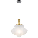 Verdun 40cm frosted glass pendant light with antique brass finish, adjustable hanging ceiling light for kitchen island and dining room