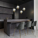 Luxury Volen 4 bar pendant with integrated LED technology, black smoke glass shades, and elegant lighting for contemporary homes.