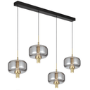 Volen 4 LED bar pendant light with black smoke glass shades, gold accents, and modern kitchen island lighting for contemporary interiors.
