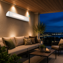 Martec Thermoheat 2200W WiFi Outdoor Infrared Heater IP65  White in a modern outdoor area overlooking the ocean