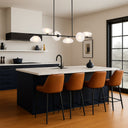 Elegant Zecca pendant light with handcrafted textured glass diffusers, adjustable rod suspension, and sophisticated dining room lighting.