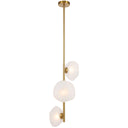 Modern vertical pendant chandelier featuring three handcrafted textured glass shades and designer ceiling lighting for contemporary entryways.