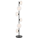 Modern designer floor lamp with frosted textured glass globes arranged vertically, delivering soft ambient lighting and sculptural architectural appeal.