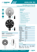 Product Specification Avalon DC 14″ Smart Wall Fan With Remote Control