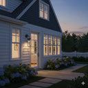 Martec Bronte E27 Exterior Wall Light Cottage exterior with illuminated windows and garden at dusk from lights and fans online 