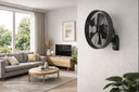 Martec Como AC 16 inch wall fan with remote control Modern living room with a wall-mounted fan on a gray wall.