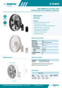 Como AC 16″ Wall Fan With Remote Control Product description sheet for a 55W 400mm AC wall fan with remote control by Martec Cooling.