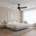 Martec Daytona 3 blades ceiling fan in a Modern bedroom with a ceiling fan, bed, and decor from lightsandfansonline