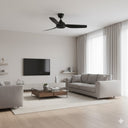 Martec Daytona 3 blades ceiling fan in  living room with gray sofa, coffee table, and ceiling fan. lightsndfansonoine