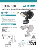 Defender 10W Tricolour LED Security Light Single, sensor option available