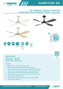 Product Description and Features Energy-efficient Hampton DC ceiling fan with light, reversible summer/winter mode