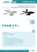 Kingston DC 50 inch smart ceiling fan with WiFi remote and LED light – Martec Australia Modern Kingston 50 inch ceiling fan with quiet DC motor and integrated LED light. Energy-efficient Kingston DC ceiling fan with LED light, reversible summer/winter mode. Lights and Fans Online. Product Specification 