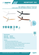 Product  Specifications .Newport DC 56 inch smart ceiling fan with WiFi remote and LED light – Martec Australia

Modern Newport 56 inch ceiling fan with quiet DC motor and integrated LED light Energy-efficient Newport DC ceiling fan with LED light, reversible summer/winter