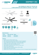 Martec Osprey DC ceiling fan product sheet with features and specifications.