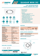 Quasar Mini ceiling-mounted bathroom heater with 20W tricolour LED panel Technical Specs 