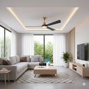 Martec Riviera DC 52″ Smart Ceiling Fan With WIFI Remote Control + LED light from lights and fans online in a modern living room in a Modern living room with a ceiling fan, TV, and decor elements.