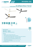 Specs 1 Riviera DC 52 inch smart ceiling fan with WiFi remote – Martec Australia
Modern Riviera 52 inch ceiling fan with quiet DC motor and smart control
Energy-efficient Riviera DC ceiling fan reversible for summer and winter Product Specs 1