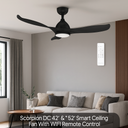 Martec Scorpion DC 42″ & 52″ Smart Ceiling Fan With WIFI Remote Control + LED light from lights and fans online in a C living room with a remote control on the wall.