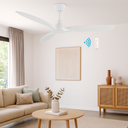 Martec Seaforth DC 52″ & 56″ Smart Ceiling Fan With WIFI Remote Control from lights and fans online Ceiling fan in a living room with a remote control and smart device icon.